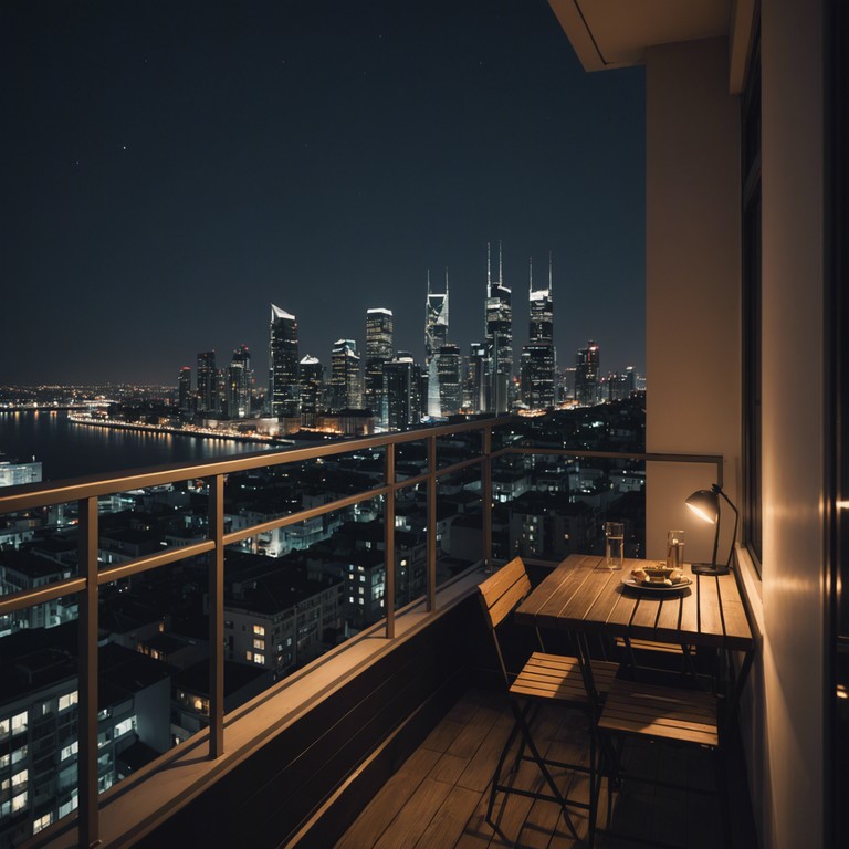 A soothing, introspective composition where soft electric piano harmonies intermingle with the distant, muted clatter of the city at night, crafting a narrative of personal reflection as the city sleeps. This music acts as a quiet companion to those finding themselves wide awake during the serene, dark hours of urban evenings.