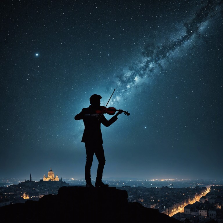 Imagine a gentle melody gracefully wafting through the moonlit streets of prague, carrying whispers of timeless love and ethereal romance. A single violin sings softly, evoking feelings of tender intimacy and dreamlike wonder in this enchanting serenade.