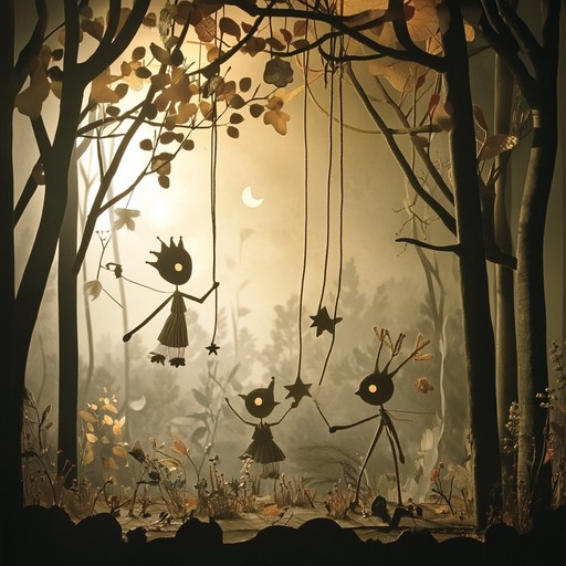 A whimsical and dramatic instrumental track that evokes the imagery of an enchanted forest coming alive with a playful puppet show. The melodies are light hearted yet carry a sense of drama, creating a fantastical journey through an imaginary woodland.