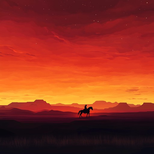 A poignant instrumental that portrays the quiet journey of a lone rider traversing the expansive deserts of the wild west during sunset, conveying deep feelings of solitude and introspection.