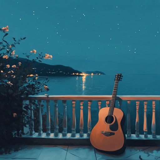 An instrumental samba featuring gentle guitar strums and mellow rhythms, crafting an intimate soundscape that transports the listener to peaceful nights by the seaside. The melodic lines flow softly, evoking feelings of closeness and serenity.