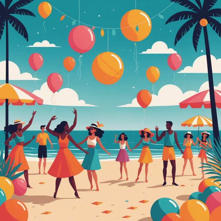 The alternative version maintains the lively spirit, focusing more on the celebration aspects of a beach party, enhanced by engaging bossa nova rhythms.