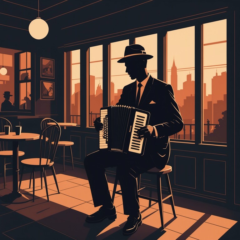 This composition captures the essence of a mysterious cabaret show, filled with dark, enveloping melodies that linger like whispers in a dimly lit café. The haunting accordion plays with space and shadow, crafting sounds that are both enticing and unsettling.