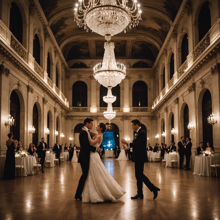 Imagine a serene viennese ballroom, with soft chandelaces casting shimmering light over elegantly dressed dancers. The music is a gentle waltz, each note a delicate step into a romantic night where time seems to stand still. This piece captures the essence of eternal grace and beauty, as if the moon itself had descended to dance among us.