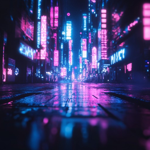 A haunting instrumental blending distorted synths and glitchy beats, capturing the unsettling atmosphere of a dystopian future where shadows lurk beneath flickering neon lights.