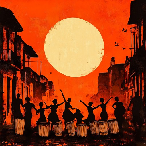 An instrumental rumba bursting with fiery rhythms and dynamic percussion, blending traditional cuban beats with modern intensity, evoking the passion and energy of a moonlit dance under the stars.