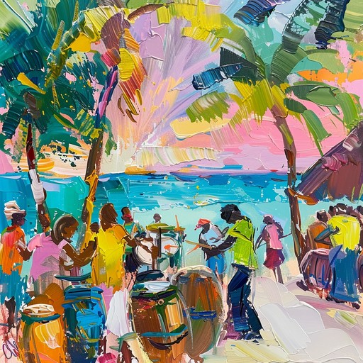 Immerse yourself in a playful tune inspired by the vibrant and sunny caribbean. This instrumental calypso piece features whimsical melodies, cheerful rhythms, and lively beats that conjure images of idyllic island life. Catchy steel drum lines and engaging percussion invite listeners to join in the joy and celebration of a whimsical beach festival, perfect for lifting spirits and creating a carefree atmosphere.