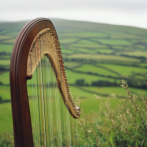 An emotional instrumental capturing the essence of celtic lands through enchanting harp strings. The melody whispers stories of old, resonating with timeless beauty and mystique, weaving emotions from yearning to peaceful reflection.