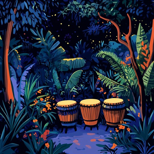 **immerse in the vibrant and pulsating beats of classic afrobeat, layered with the soothing sounds of a midnight jungle. The mellifluous blend of rhythmic drumming and natural ambiance creates a euphoric musical journey through a tropical paradise.**