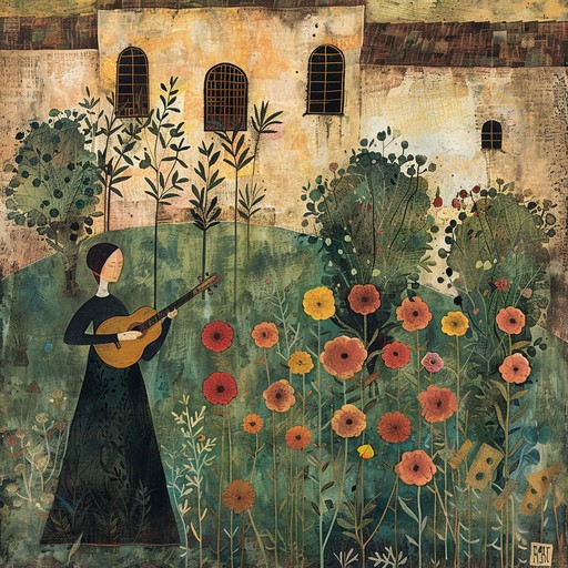 Imagine yourself in a medieval garden, surrounded by the serenity of blooming flowers and the gentle strumming of a lute. This instrumental track brings to life the soothing essence of troubadour melodies, perfect for moments of reflection and relaxation. The acoustic texture evokes a peaceful atmosphere, allowing listeners to escape to a tranquil, bygone era.