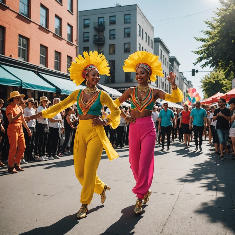 This track features an upbeat, colorful rhythm that encapsulates the spirit of a vibrant summer festival. With a lively tempo and infectious energy, it encourages everyone to dance under the sun. Instruments blend traditional and modern influences to create a party atmosphere.