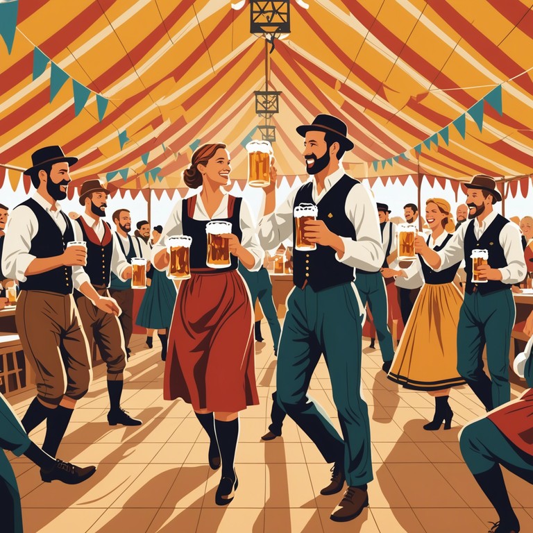 A whimsical journey through the heart of bavaria with a mix of traditional yodeling and contemporary electronic beats, creating an amusing and light hearted musical piece that transports listeners to a lively oktoberfest scene.