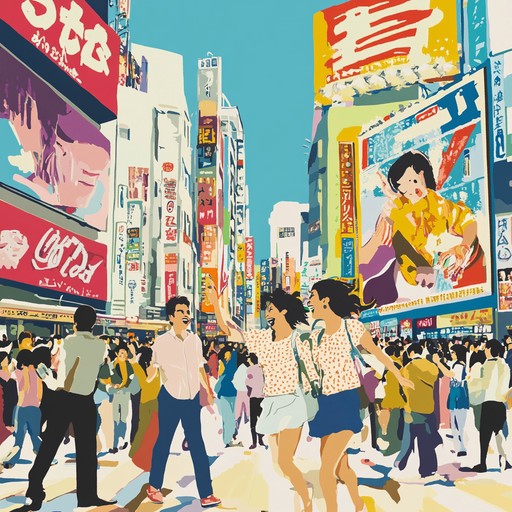 A fast paced and joyful j pop track with energetic electronic melodies, capturing the spirit of summer in the urban landscape; perfect for boosting mood and bringing a smile to the listener's face