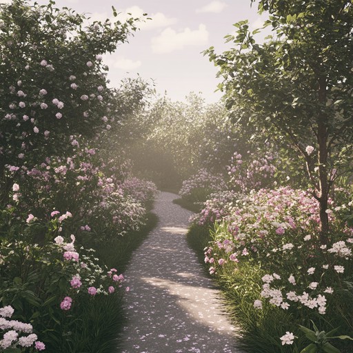 **visualize an afternoon walk through a serene garden, where the sun casts a warm glow over blooming flowers. The sound of an acoustic guitar gently fills the air, offering a tranquil escape from the hustle and bustle of everyday life.**