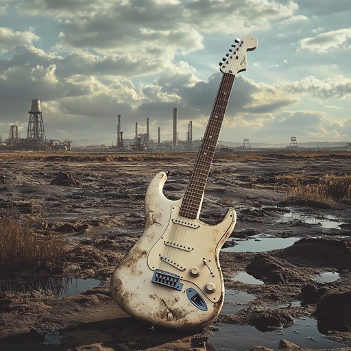 A captivating track that juxtaposes raw industrial beats with expressive romantic guitar melodies. The electric guitar's haunting beauty contrasts with the gritty, mechanical rhythm, symbolizing the enduring nature of love amidst chaos and decay.