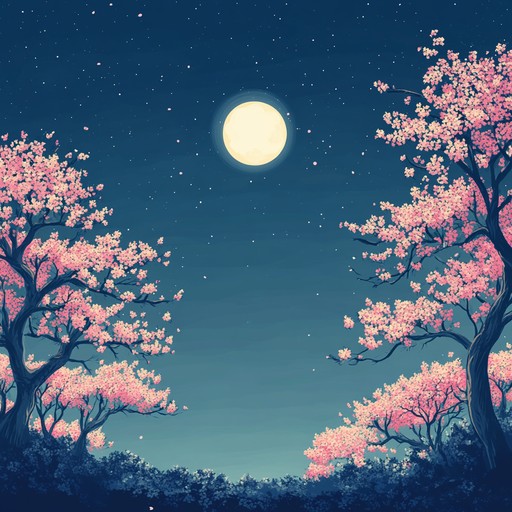 A captivating instrumental piece blending traditional japanese sounds with modern j pop rhythms. Ethereal koto strings and sparkling synths evoke a dreamy, moonlit night under blooming sakura trees. The song gradually builds, creating a magical atmosphere that is both serene and otherworldly.