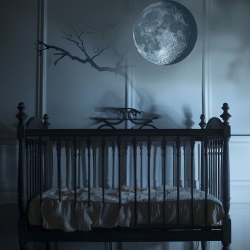 A lullaby that starts with gentle soothing melodies leading into darker, more haunting harmonics, creating a contrast between calmness and eerie suspense, perfect for an offbeat bedtime experience