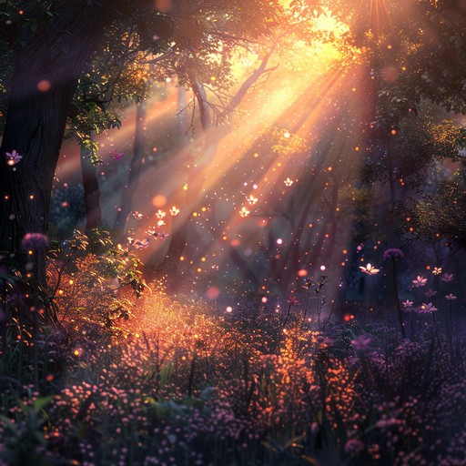 An immersive freak folk track featuring acoustic guitar interwoven with hauntingly beautiful synth melodies, capturing the mesmerizing essence of woodlands at sunset. Feel the ethereal presence as the music guides you through an enchanting musical journey.