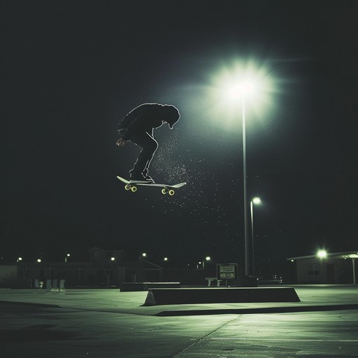 Capture the essence of a thrilling night skate session, where the city’s lit ramps and rails set the stage. The track should convey the adrenaline and freedom felt while flying down urban landscapes, perfect for a skate video.