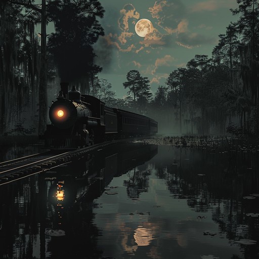 The song opens with the distant whistle of a train, followed by the chugging of the engine and the clacking of the wheels on the tracks. As the journey progresses, the music builds in intensity, with eerie strings and haunting brass creating a sense of foreboding. The melody weaves in and out, suggesting the twists and turns of the tracks and the unknown dangers lurking in the shadows of the bayou. The song reaches a climax with a powerful crescendo, as if the train is barreling towards an uncertain fate, before gradually fading out, leaving the listener with a lingering sense of unease.