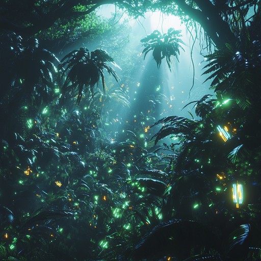 Experience an expedition through a futuristic jungle where robotic beats interlace with alien and natural soundscapes; this track blends advanced technology and organic life forms. Using echoing synths and unusual rhythms, it creates an environment that feels both familiar and otherworldly.