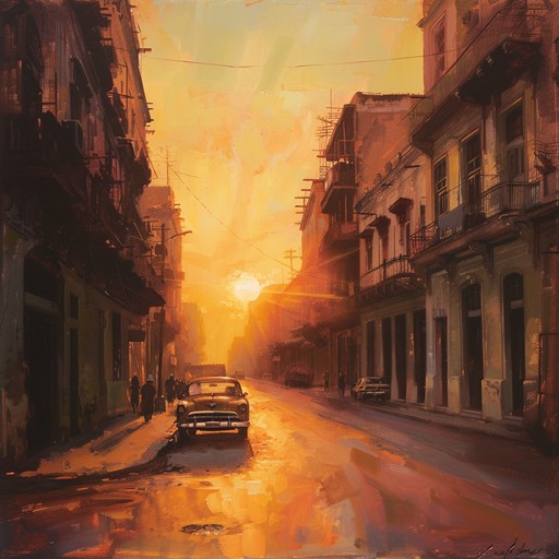 A relaxing instrumental piece that evokes the charm of a quiet evening in havana, with gentle guitar strumming and soft percussions, creating a serene and calming atmosphere infused with latin warmth