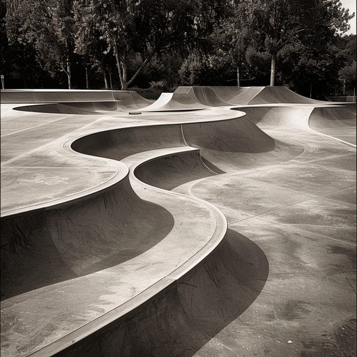 Envision a group of skilled skateboarders cruising through a sunlit urban skate park. The music needs to encapsulate the energy and free spirit of skateboarding, blending raw electric guitar riffs with a fast-paced rhythm and occasional burst of gritty electronic sounds, perfect for a thrilling skate video soundtrack.