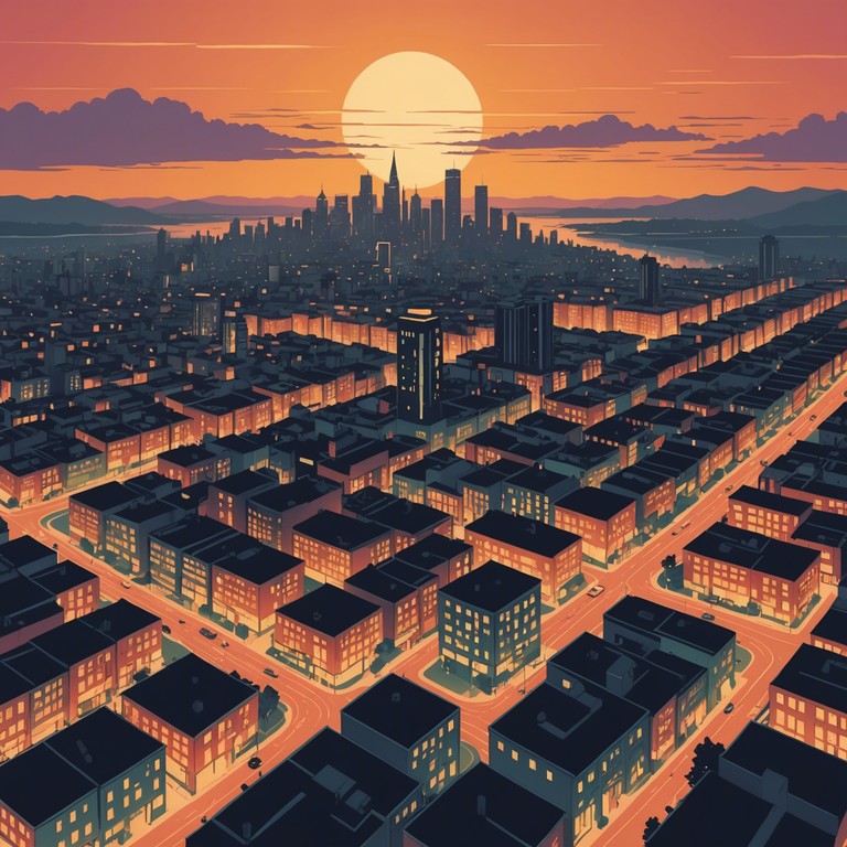 Imagine bustling city life transitioning into the smooth tranquility of twilight. This song combines elegant guitars with synth textures to reflect the dynamic urban landscape shifting into nighttime peace. The track paints a vivid picture of towering skyscrapers, streaming headlights, and the last rays of sun casting long shadows.