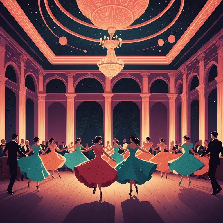 This composition features a sprightly and engaging melody, ideal for a lighthearted dance or a joyful scene. The music flows with a playful cadence, perfect for evoking images of a whimsical ballroom dance with dancers in colorful attire, under a canopy of twinkling lights.