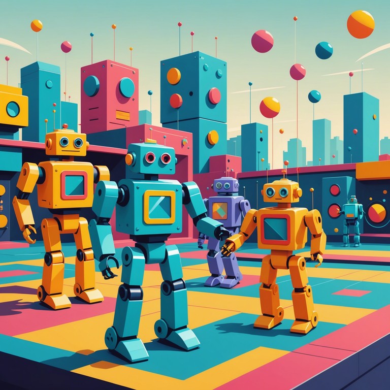 This track features a vibrant mix of synthesized sounds and rhythmic patterns that mimic the lively antics of tiny dancing robots. The music combines playful whimsy with a touch of futuristic charm, making it perfect for evoking images of mini robotic adventures.