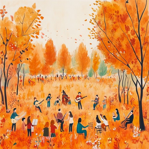 Experience the vibrant energy of a community celebrating the harvest season with this lively instrumental. The acoustic guitar provides a rhythmic and spirited melody that invites listeners to partake in a joyous dance surrounded by the warm colors of autumn. This composition embodies the essence of togetherness and festivity, evoking images of cheerful villagers and hearty laughs echoing through crisp autumn air.