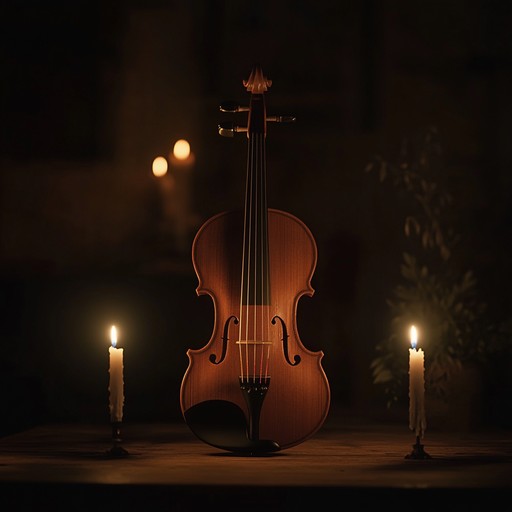 An evocative orchestral track featuring tender strings and hushed melodies that paint a picture of a passionate embrace in the shadows, where emotions are deep and unspoken connections are felt through music