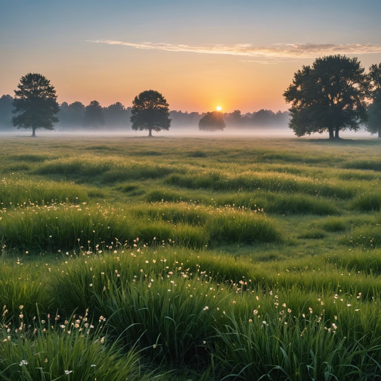 As dawn's soft light brightens a dewy meadow, a lone flute player crafts airy, uplifting melodies that capture the spirit of a new day in the countryside. Perfectly complementing the tranquil morning, this tune celebrates the simplicity and beauty of rural life.