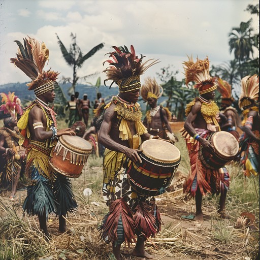 Immerse in a vibrant and pulsating celebration of life through tribal rhythms. This piece evokes a sense of joy and unity, transporting you to a ceremonial dance full of ecstatic energy.