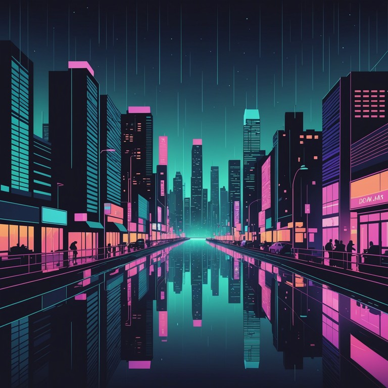 In a futuristic cityscape drenched in neon lights, neon heartstrings glow offers a juxtaposition of warm melodic lines spun from digital matrices, evoking the emotional synthesis between man and machine. The song paints a picture of nostalgia and hope in a cyberpunk future, where the coldness of technology surprisingly harmonizes with the warmth of human sentiment