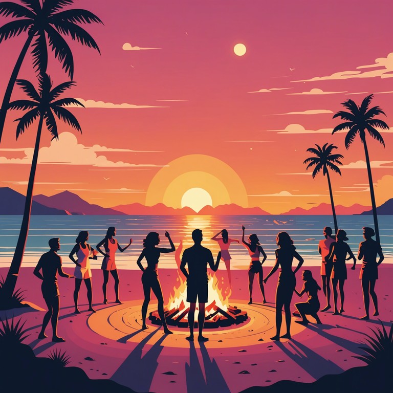 This track evokes a vivid tropical sunset celebration, filled with infectious beats and a joyous mood. The music captures the essence of a sun drenched beach party where the energy and colors of the sunset infuse with the rhythm of the night.