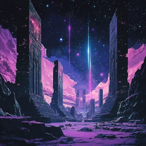 An instrumental electronica track that merges ethereal synth melodies with dramatic orchestral elements, creating a contrast between ancient echoes and futuristic soundscapes. The composition takes the listener on a sonic journey through lost civilizations and neon lit cityscapes, evoking feelings of awe and introspection.