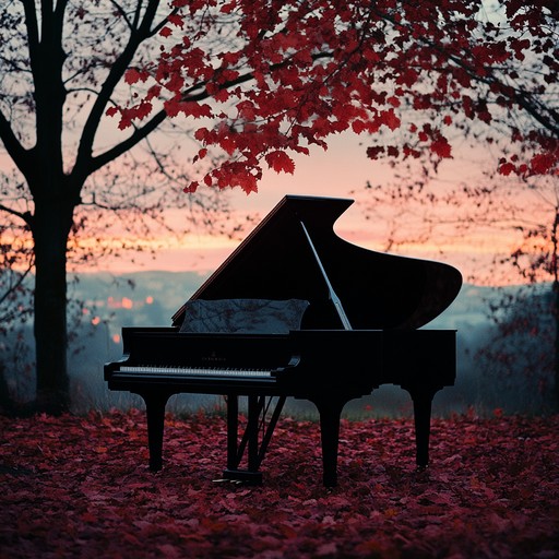 A tender instrumental piece where soft piano notes reverberate through the quietude of an autumn twilight, evoking a deep sense of longing and introspection, with gentle transitions that mimic the falling leaves and fading sunlight, leaving listeners with lingering bittersweet emotions.