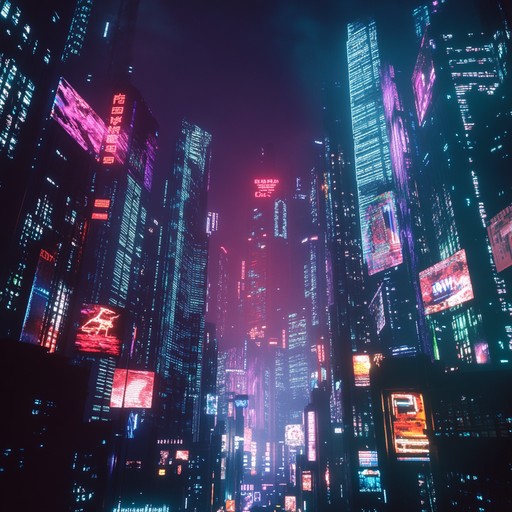 An instrumental composition that merges dark electronic synths with haunting melodies, creating a futuristic soundscape that evokes the atmosphere of a dystopian cyberpunk city at night