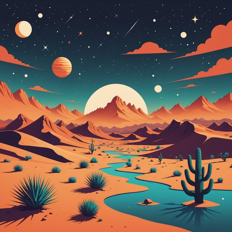 Immerse yourself in this auditory odyssey that mirrors a solitary trek across mystical desert landscapes under the sweltering sun. The music serves as a bridge between reality and the otherworldly, blending the sounds of an electric guitar with the ethereal backdrops of imaginary vistas.