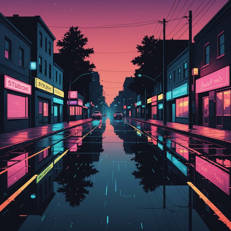 Imagine wandering through a rain drenched futuristic city, under neon lights reflecting on wet streets. The music captures the essence of a mysterious yet seductive atmosphere, blending smooth saxophone tunes with deep bass and electronic beats, evoking a notion of forbidden adventures and nocturnal intrigue.