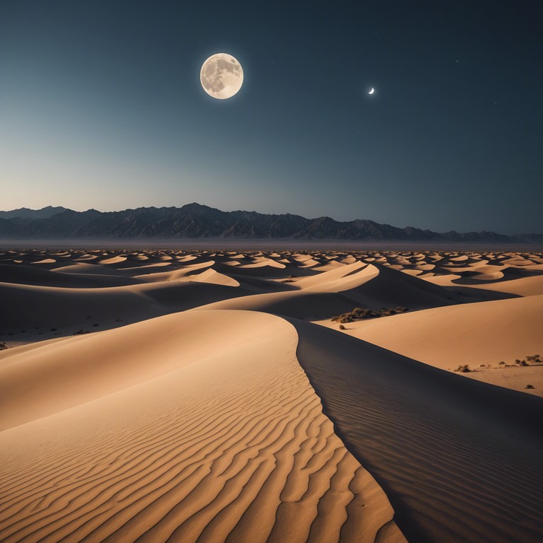 A transporting piece that channels the mystery and allure of a moonlit desert scene, embodied through the melodic weaves of a hauntingly played ney flute. As the notes rise and fall, they mimic the endless undulating sand dunes guided by the breath of the desert winds.