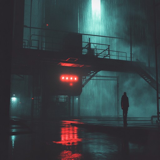 An eerie soundscape with dark, pulsating synths and tension driving beats that evoke a menacing, suspenseful night in an urban alleyway