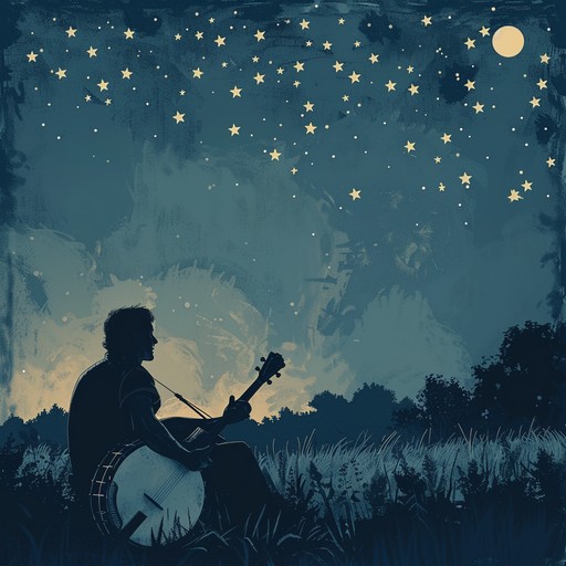 Create an enchanting atmosphere with soothing bluegrass melodies, invoking serene twilight reflections in a moonlit country meadow. Let the gentle notes of the banjo harmonize with the soft trills of the fiddle, producing a tranquil, reflective state. This piece will gently transport listeners to a peaceful, rural setting as the day transitions into night.