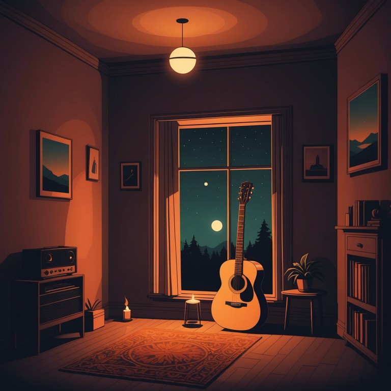 An evocative musical journey crafted with the gentle strums of an acoustic guitar, blending elements of jazz and folk in a serene nocturnal setting. This piece promises to transport the listener through a tranquil soundscape, ideal for reflective moments or late night contemplation.