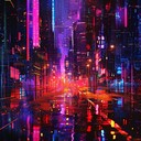 glitchy beats pulsate through dystopian night city streets.