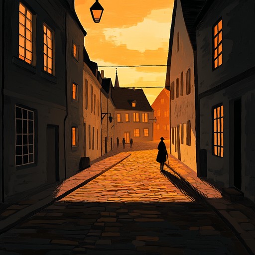 An instrumental polka piece featuring a relaxed tempo and soothing melodies, capturing the essence of a tranquil walk through a quiet town at dusk.