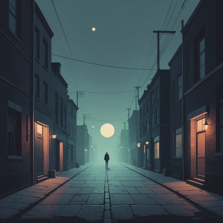 Imagine a scene of a foggy evening with shadows moving rhythmically in the dimly lit street, where every saxophone note echoes the mysteries hidden in the dark.