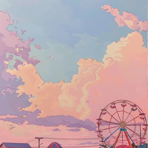 Experience a tranquil evening at the carnival with soft, soothing melodies blending into the background of a peaceful summer twilight, perfect for unwinding and embracing gentle joy