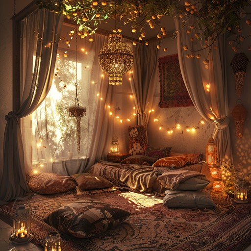 Intricate instrumentation creates an immersive, fantastical bedroom soundscape, blending lush melodies with subtle, exotic percussive elements. The composition gently flows, evoking an atmosphere of serene intimacy, ideal for relaxing and unwinding in a dreamlike setting.